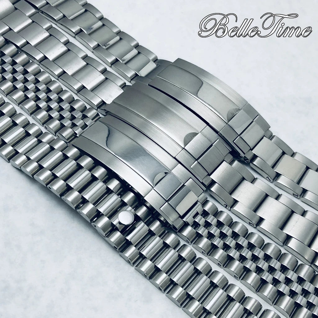 Pulseira de Aço Inoxidável 20mm com Fecho Glide Lock – Estilo Oyster e Jubilee