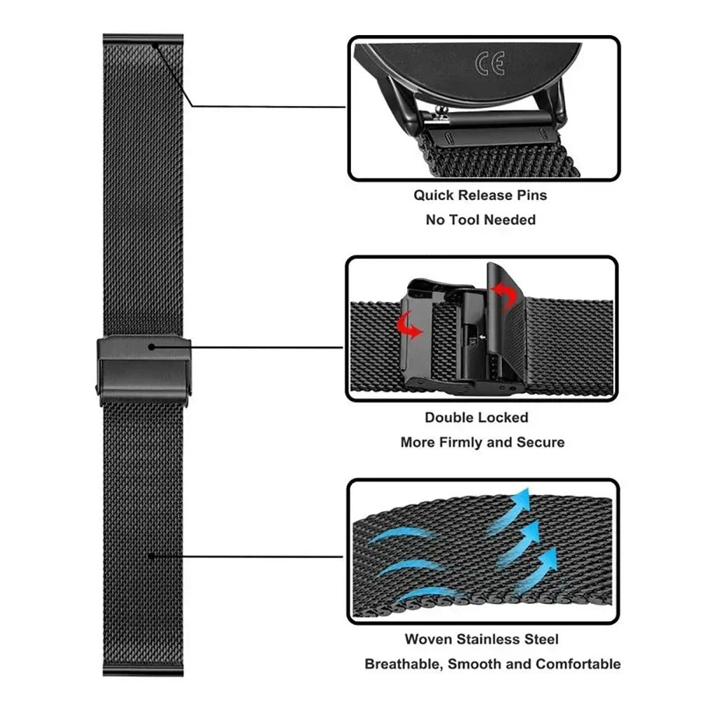 Pulseira de Aço Inoxidável 20mm / 22mm para Haylou Watch R8 e Smartwatches