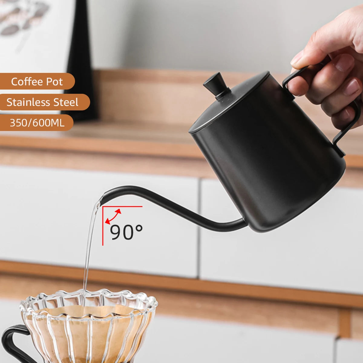Bouilloire à café à bec col de cygne en acier inoxydable 350/600ML pour le café filtre, avec bec fin