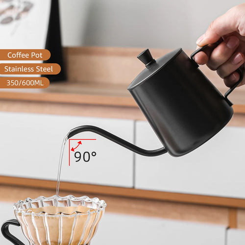 Bouilloire à café à bec col de cygne en acier inoxydable 350/600ML pour le café filtre, avec bec fin