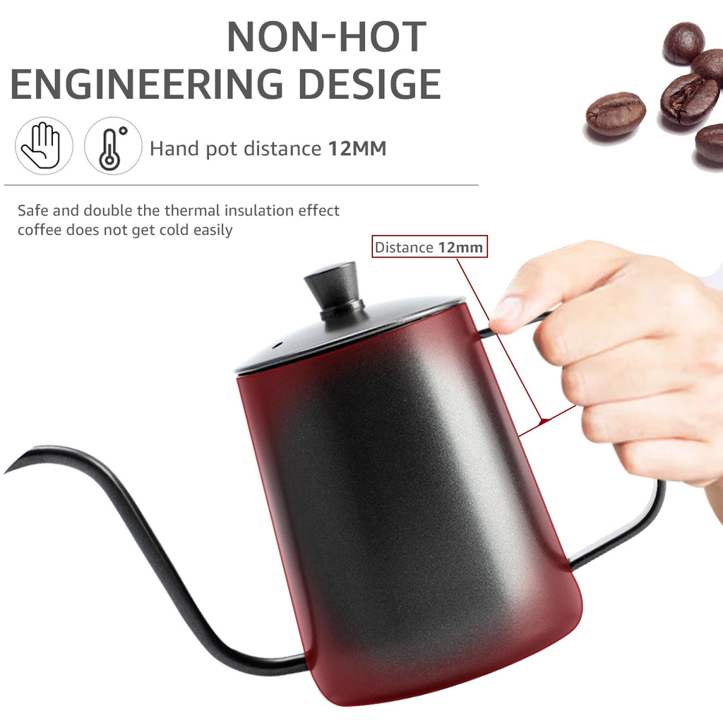 Bouilloire à café à bec col de cygne en acier inoxydable 350/600ML pour le café filtre, avec bec fin
