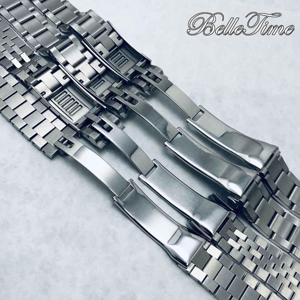 Pulseira de Aço Inoxidável 20mm com Fecho Glide Lock – Estilo Oyster e Jubilee
