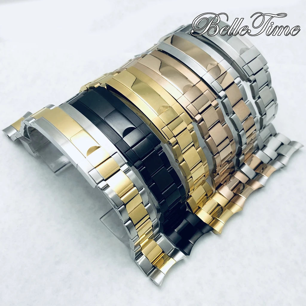 Pulseira de Aço Inoxidável 20mm com Fecho Glide Lock – Estilo Oyster e Jubilee