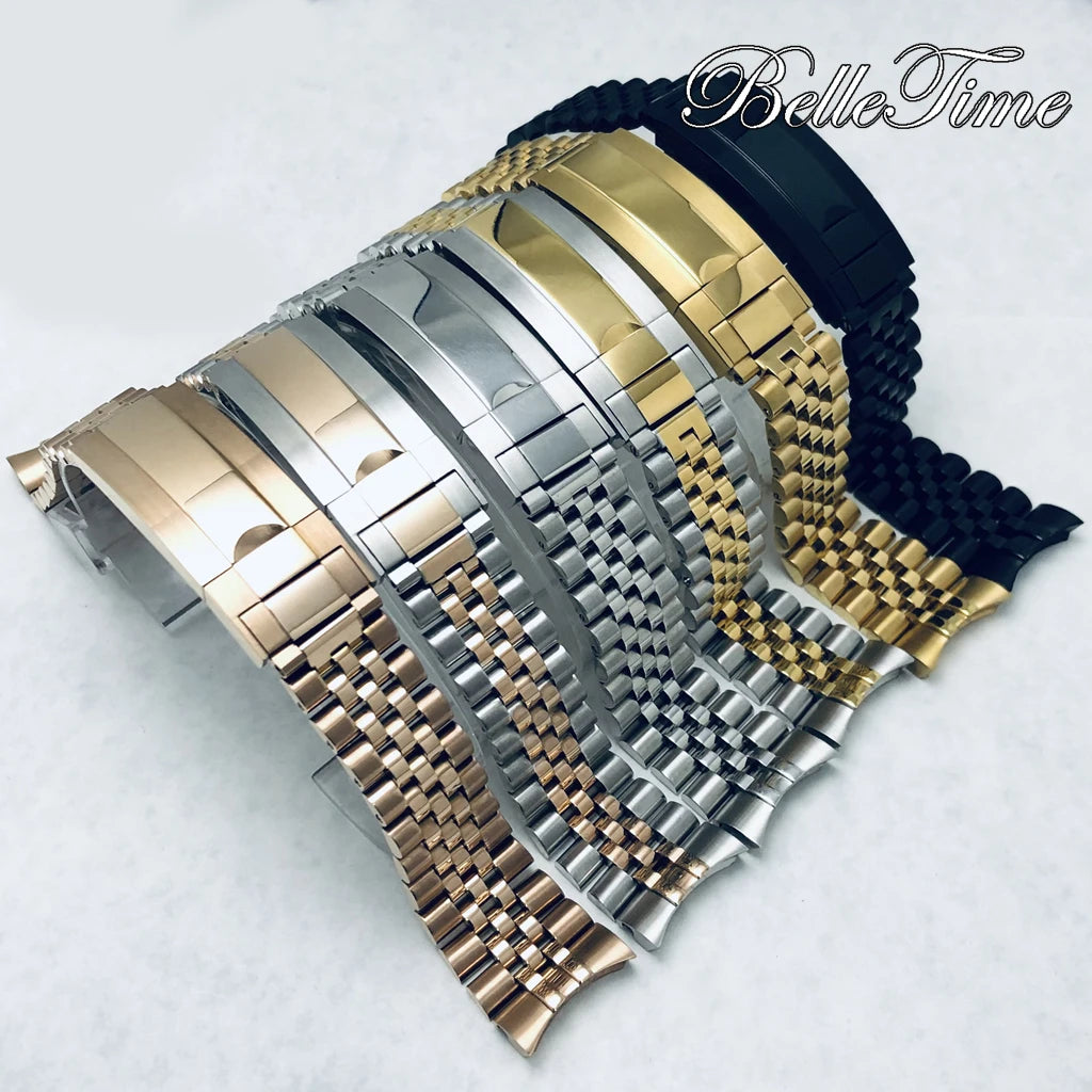 Pulseira de Aço Inoxidável 20mm com Fecho Glide Lock – Estilo Oyster e Jubilee