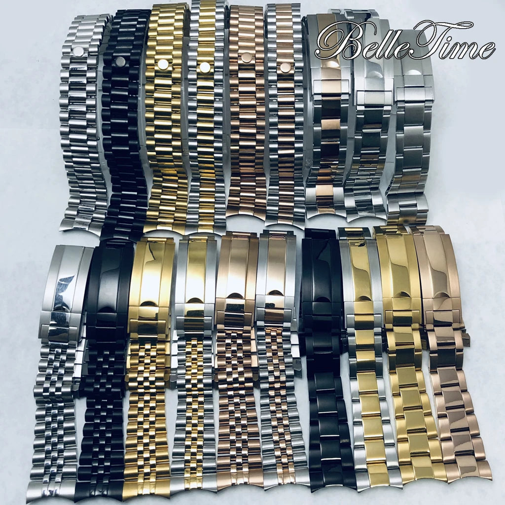 Pulseira de Aço Inoxidável 20mm com Fecho Glide Lock – Estilo Oyster e Jubilee